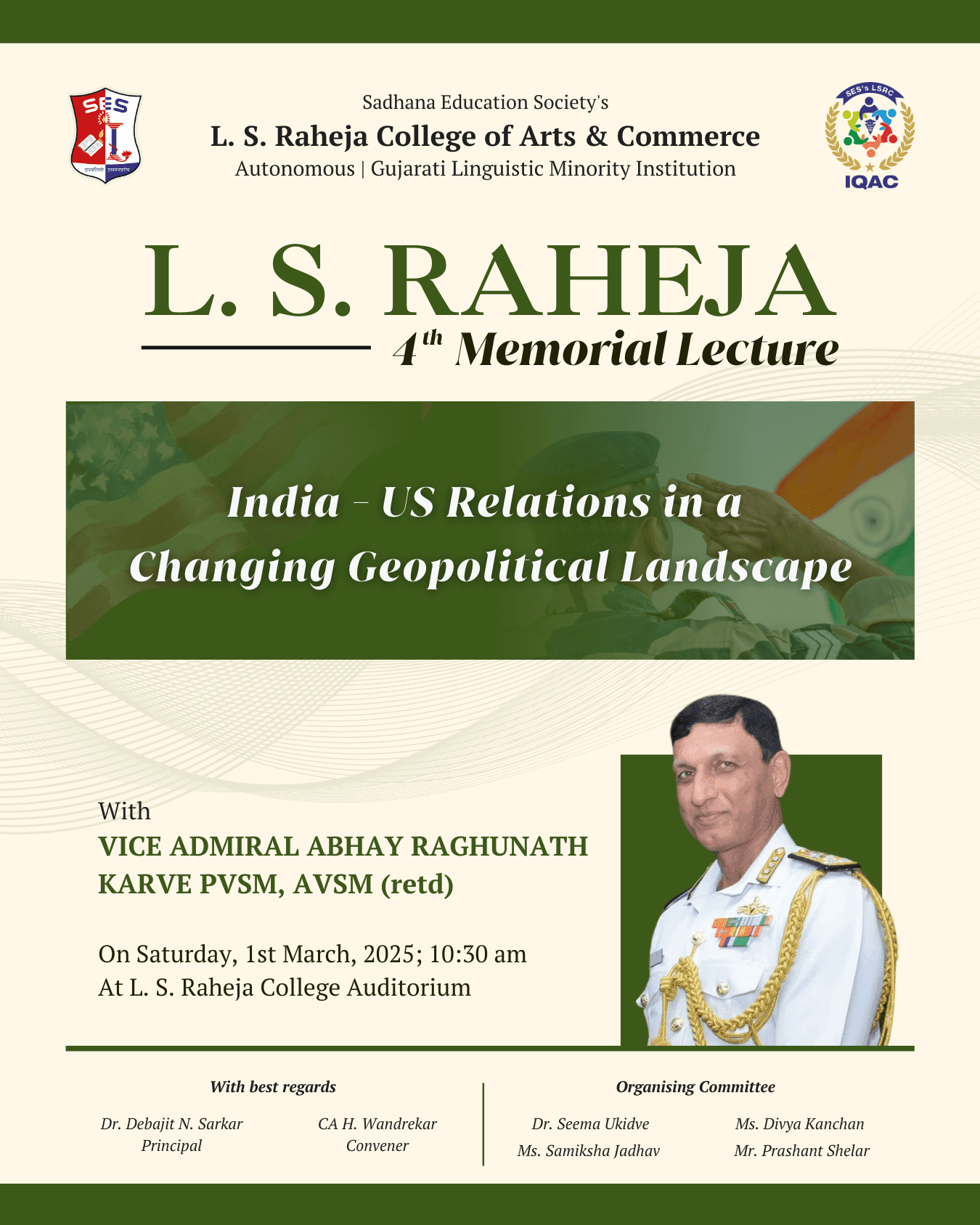 4th Memorial Lecture – India – US Relations in a Changing Geopolitical Landscape